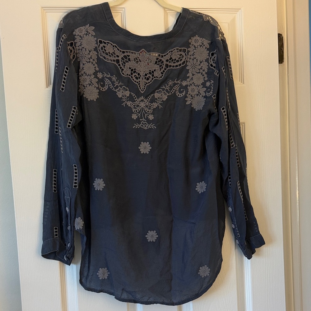 Johnny Was Charcoal Embroidered Blouse - Picture 3 of 4